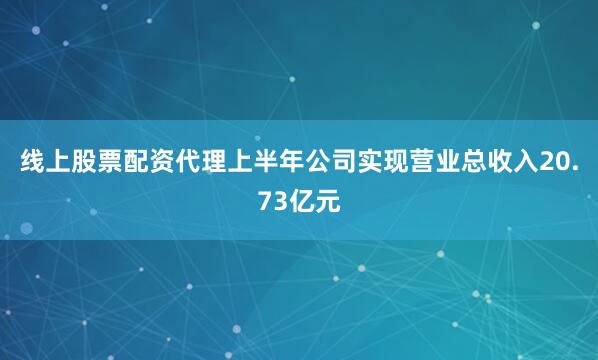 线上股票配资代理上半年公司实现营业总收入20.73亿元